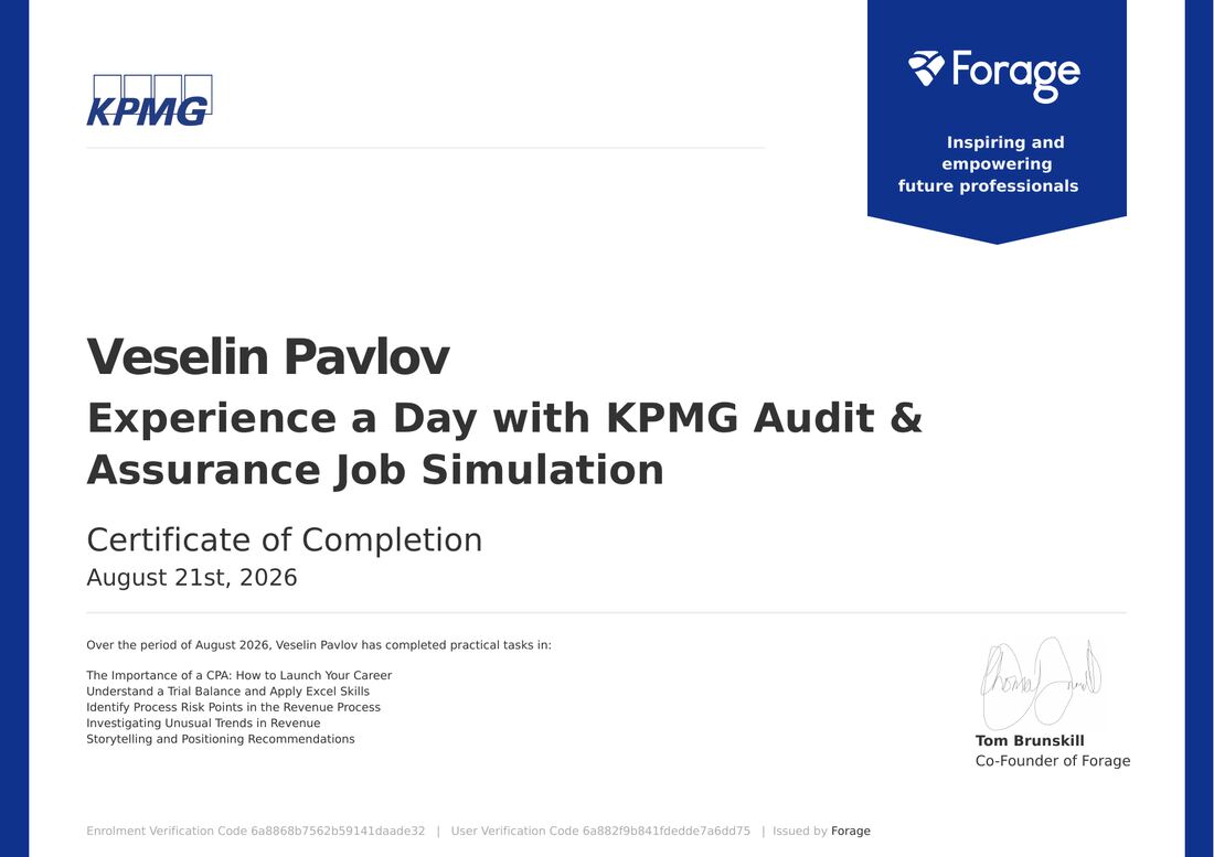 KPMG Audit and Assurance Job Simulation certificate